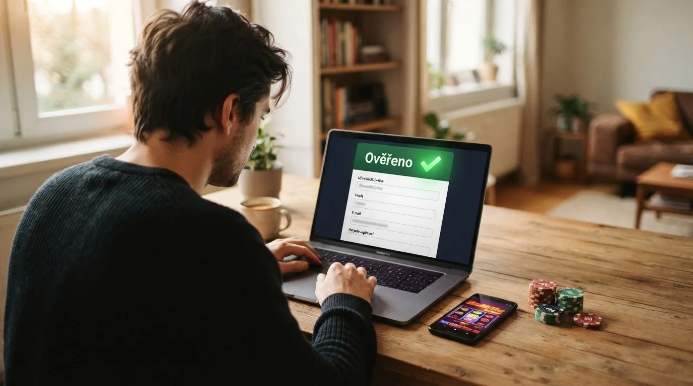 Úřední dokument s razítkem Ministerstva financí ČR a symbolem hazardního dozoru na pozadí online casina