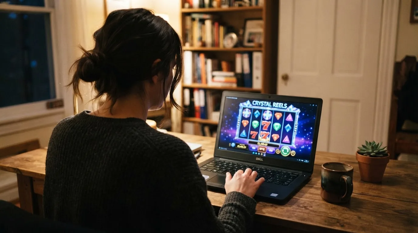 Hráč u počítače s otevřenou stránkou licencovaného online casina